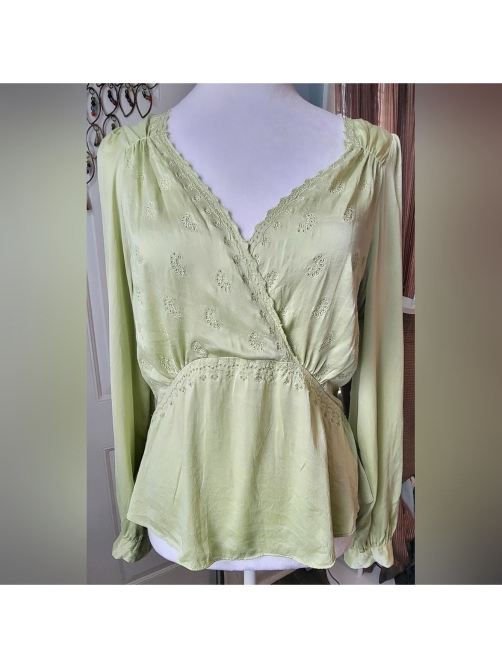 Doen eyelet faux wrap silk blouse